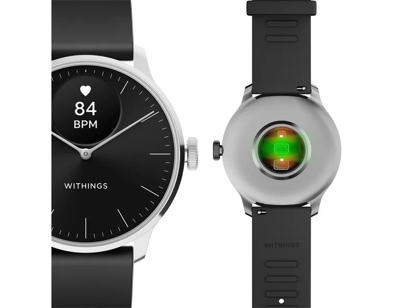 Withings ScanWatch Light Okosóra, 37mm, ezüstszínű tok, fekete szíj