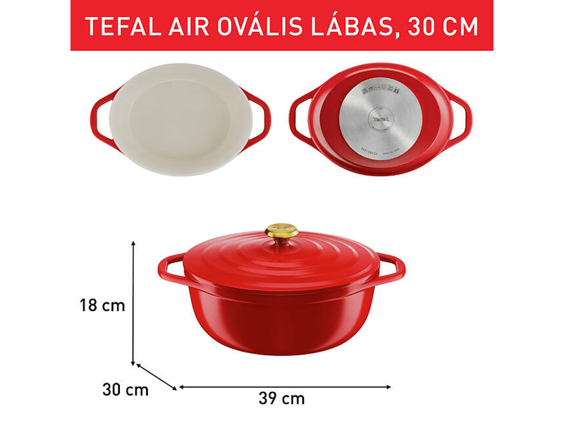 TEFAL Air lábas + fedő 30X23cm piros