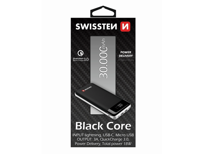 Swissten Black Core Power bank, 30000 mAh (22013929)