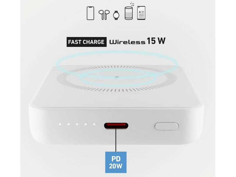 SBS Mini bežična powerbanka od 5000 mAh, bijela (TEBB5000HDMAG)