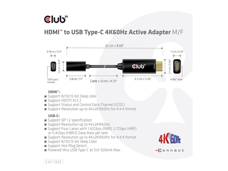 Club 3D CAC-1333 HDMI - USB Type-C 4K60Hz Adapter