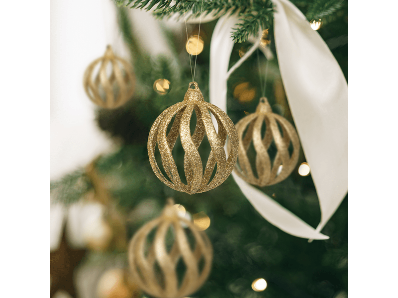 Family 58522A set ukrasa za božićno drvce, zlatni s svjetlucavim svjetlucanjem