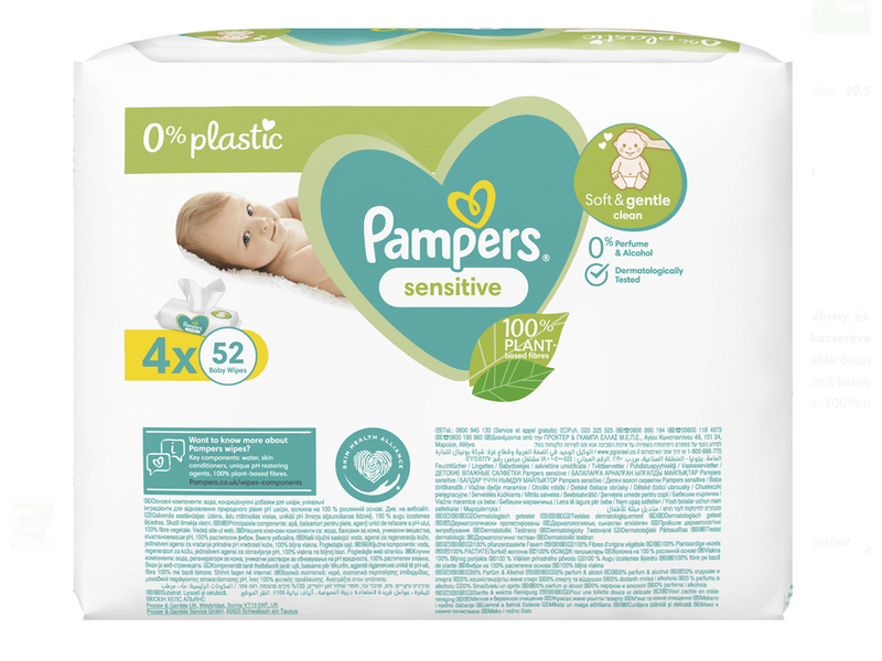 Pampers Sensitive törlőkendő, 4x 52 db