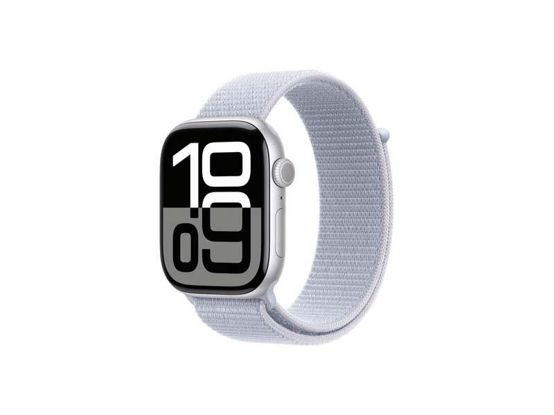 Apple Watch Series 10 GPS 46 mm ezüst alumíniumtok, fakókék sportpánt (MWWN3QH/A)