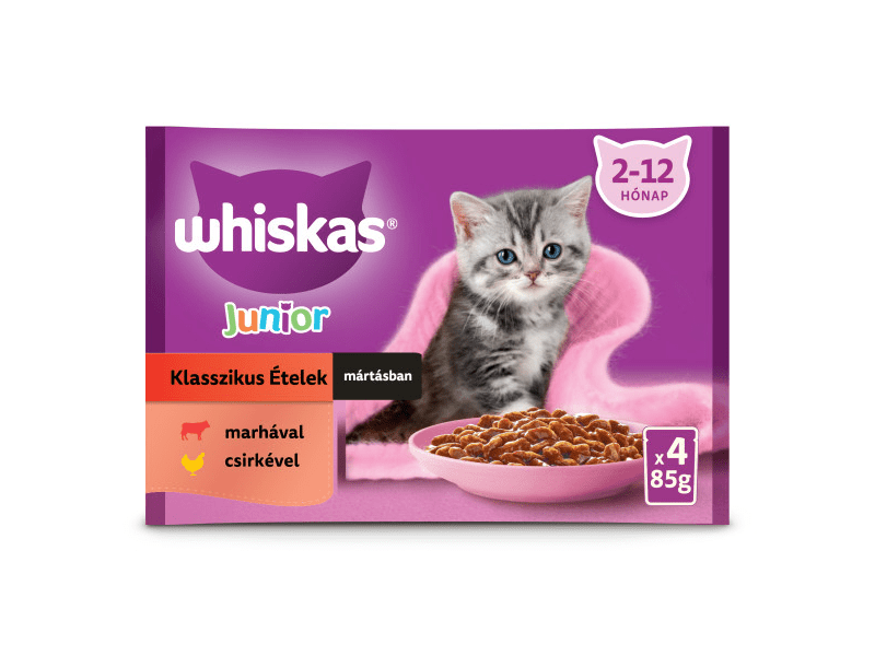 Whiskas Junior klasszikus tasakos eledel válogatás, 4x85g