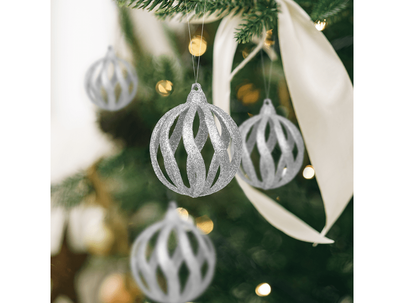 Family 58522B Karácsonyfadísz szett, glitteres ezüst