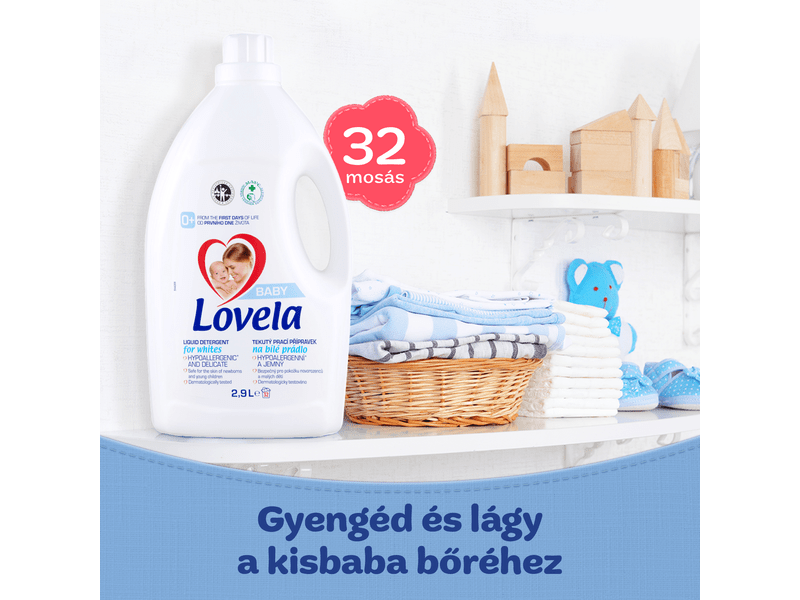 Lovela Baby Hipoallergén folyékony mosószer fehér ruhákhoz, 2,9 liter