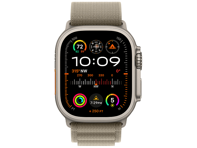 Apple Watch Ultra 2 GPS + Cellular, 49 mm titántok, olíva alpesi pánt, S (MREX3CM/A)
