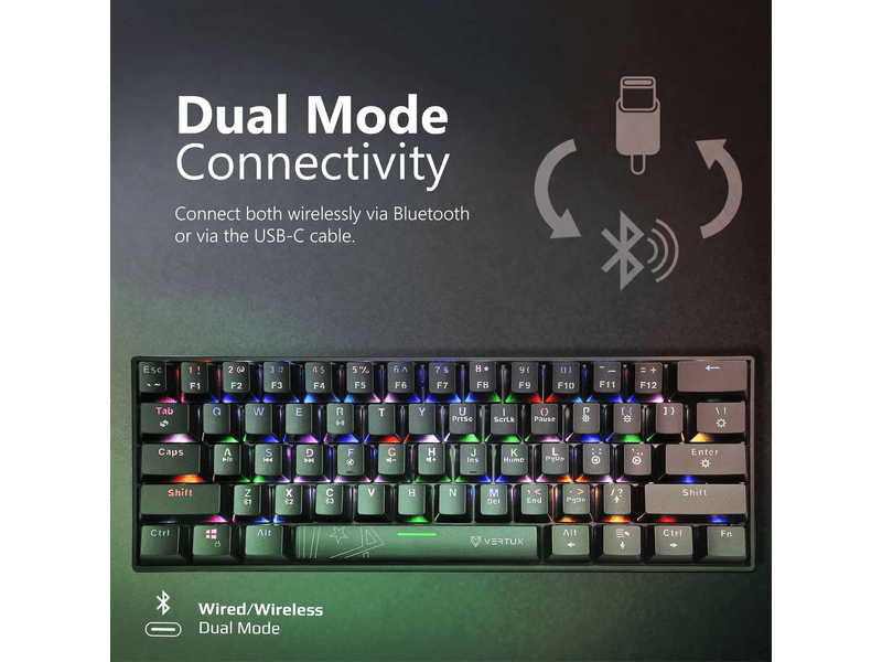 Vertux VertuPro Vezeték nélküli mini gamer billentyűzet, angol