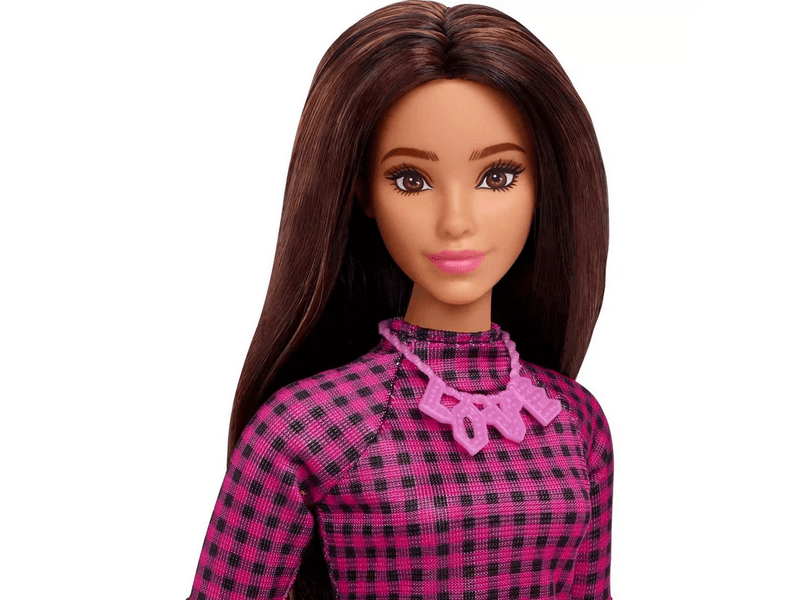 Barbie Fashionistas: Baba Kockás lila-fekete ruhában (HBV20)