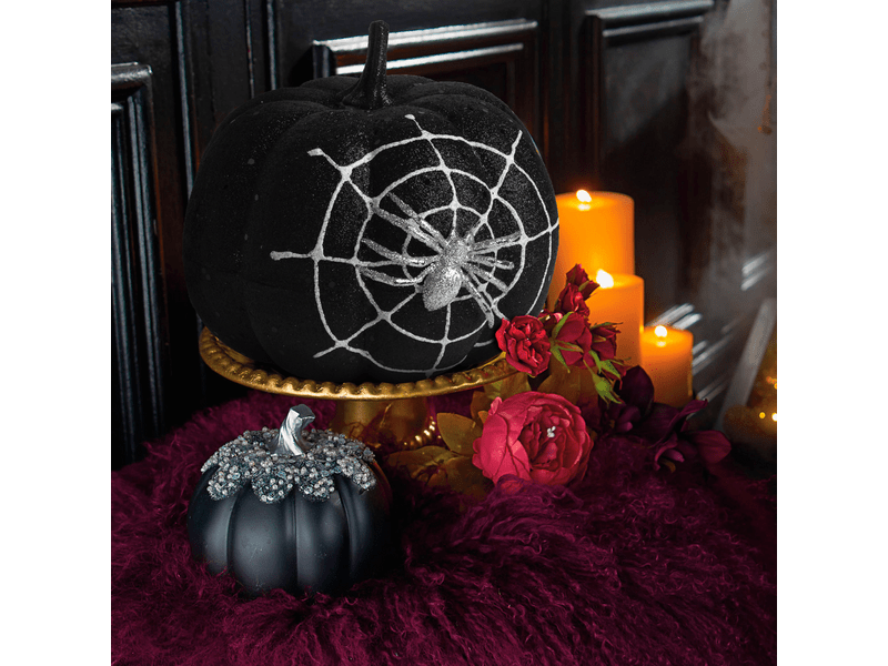 Family 58179B Halloween-i tök dekoráció pókhálóval, fekete