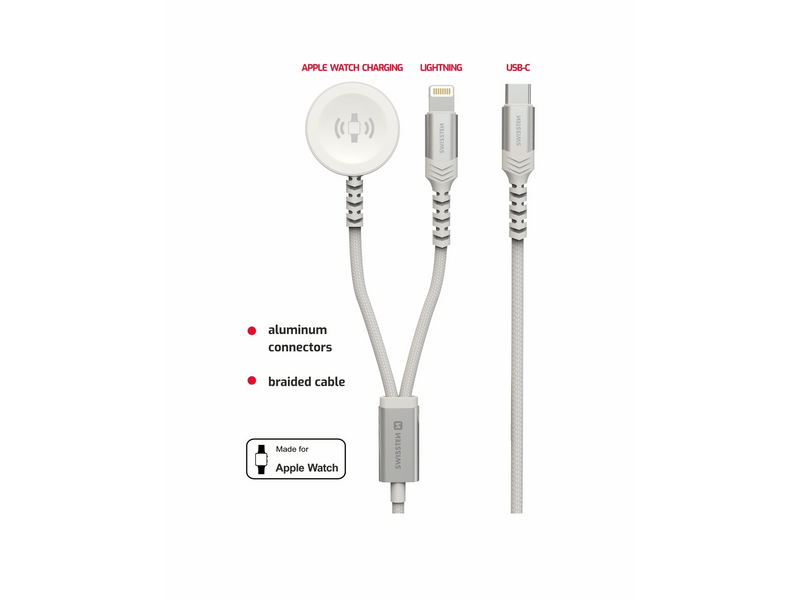 Swissten 2in1 Vezeték nélküli töltő, Apple Watch & lightning kábel, USB-C (22065503)