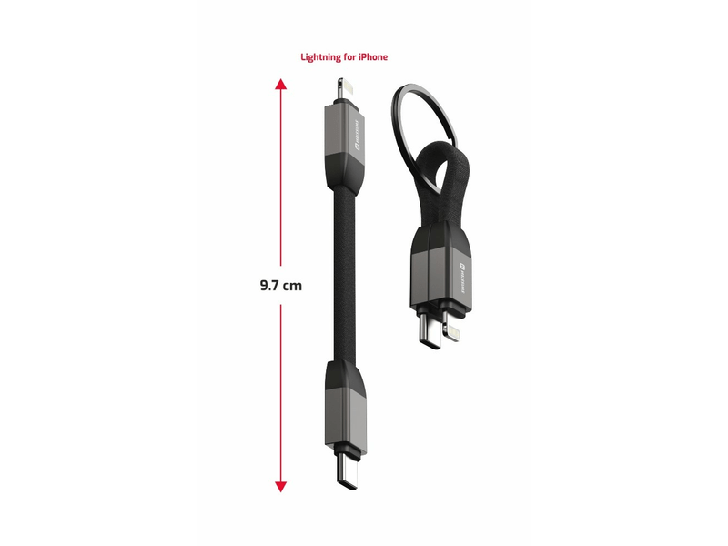 Swissten kábel kulcstartó, USB-C/lightn