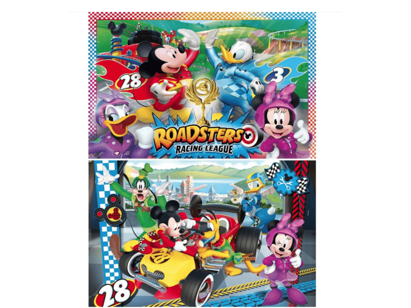Clementoni Mickey és az autóversenyzők Puzzle, 2 x 20 db (07034)