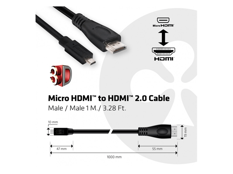 Club 3D CAC-1351 Micro HDMI - HDMI 2.0 Kábel, 1 m