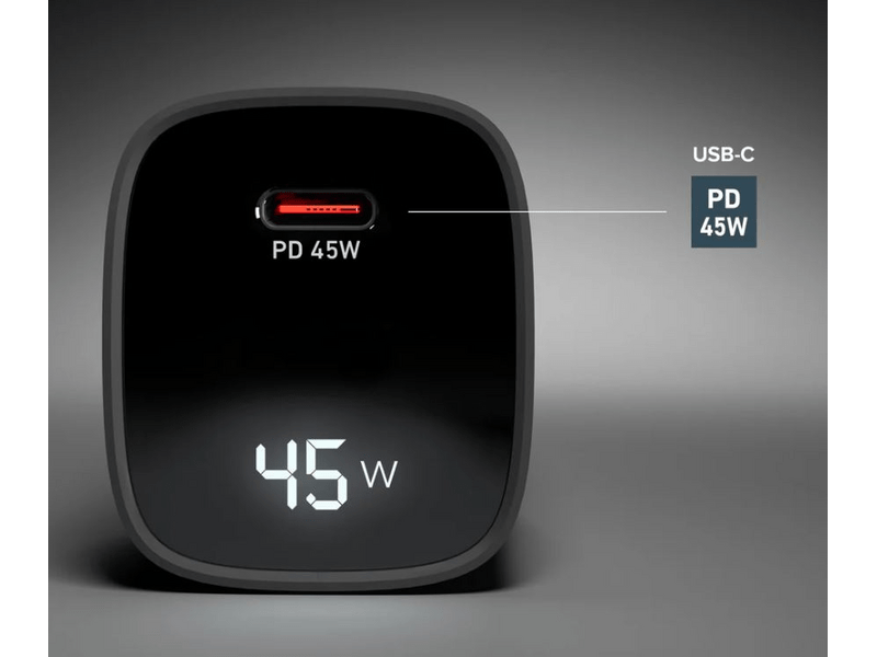 SBS GaN 45W LCD hálózati töltő, fekete (TETRGANLCD1C45K)