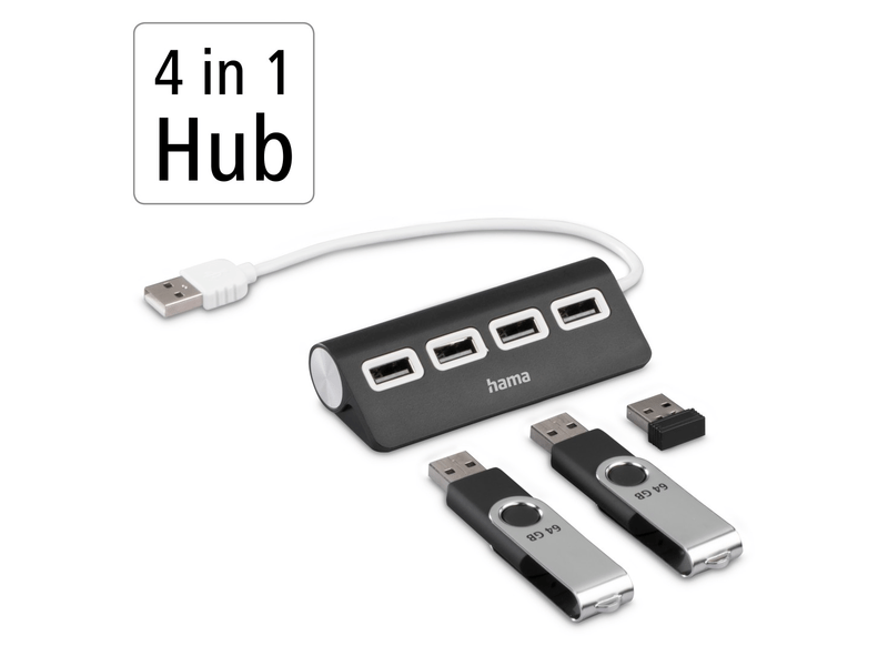 FIC USB 2.0 HUB, 1-4 BUSPOWERED,BK