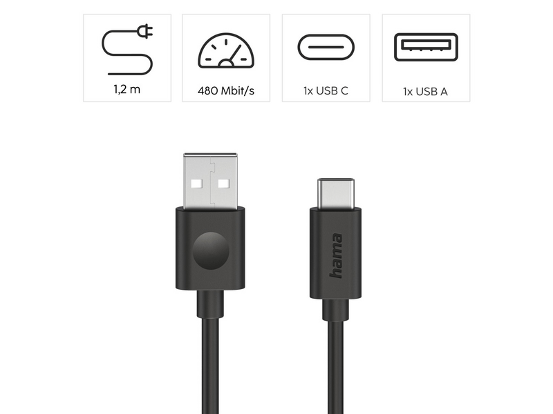 Hama USB-A/Type-C 60W Adatkábel, 1.2 m (86447)