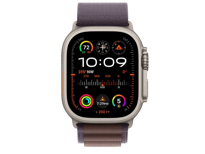Apple Watch Ultra 2 GPS + Cellular, 49 mm titántok, indigó alpesi pánt, S (MRER3CM/A)