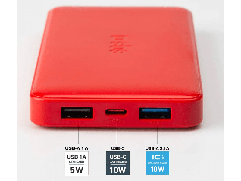 SBS PowerBank 10000mAh, 2USB-A/C piros