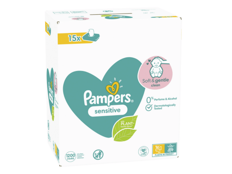 Pampers Sensitive törlőkendő, 15x 80 db