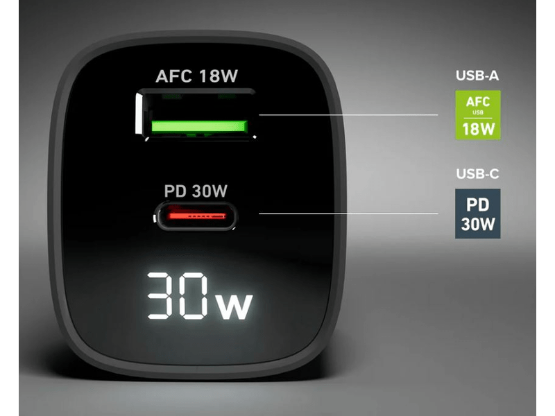 SBS LCD hálózati töltő GaN 30W fekete