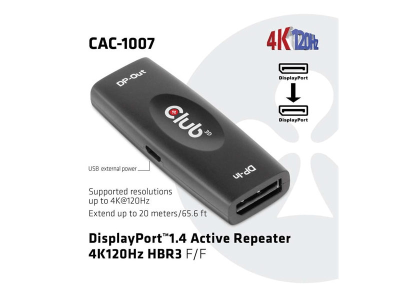 Club 3D CAC-1007 DisplayPort 1.4 4K120Hz Jelismétlő adapter