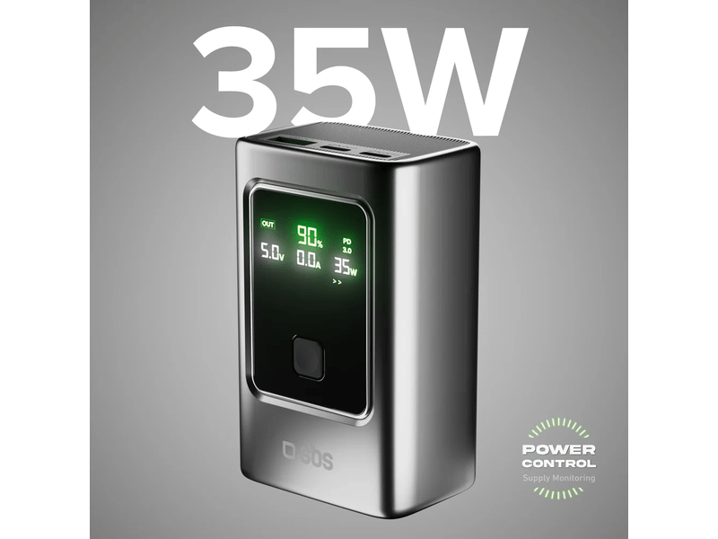 SBS Powerbank 10000 mAh 35W LCD fekete