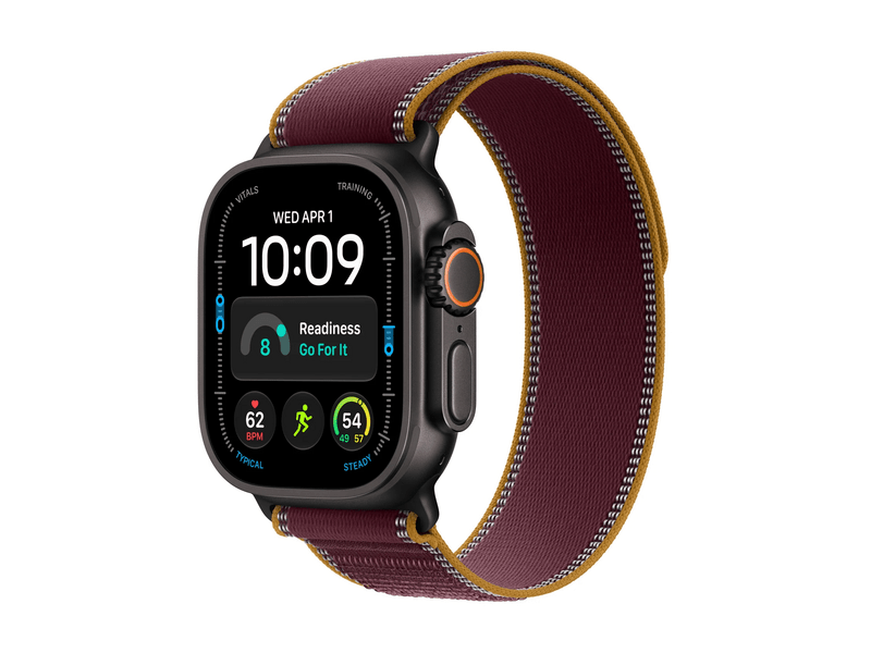 Apple Watch Ultra 4, Fekete titán tok, Burgundy terep pánt, S/M (MJC34QH/A)