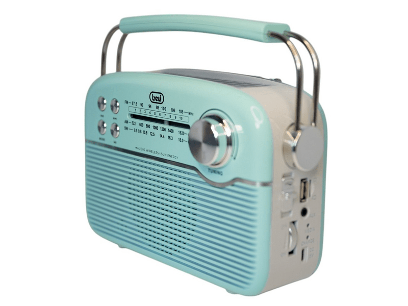 Trevi RA 7F50 BT Hordozható vintage napelemes rádió, tiffany zöld