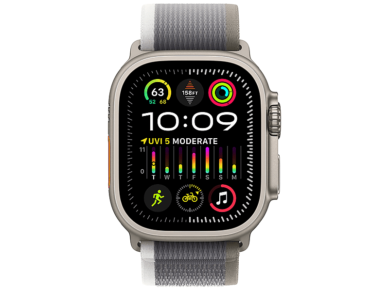Apple Watch Ultra 2 GPS + Cellular, 49 mm titántok, zöld-szürke terep pánt, M/L (MRF43CM/A)