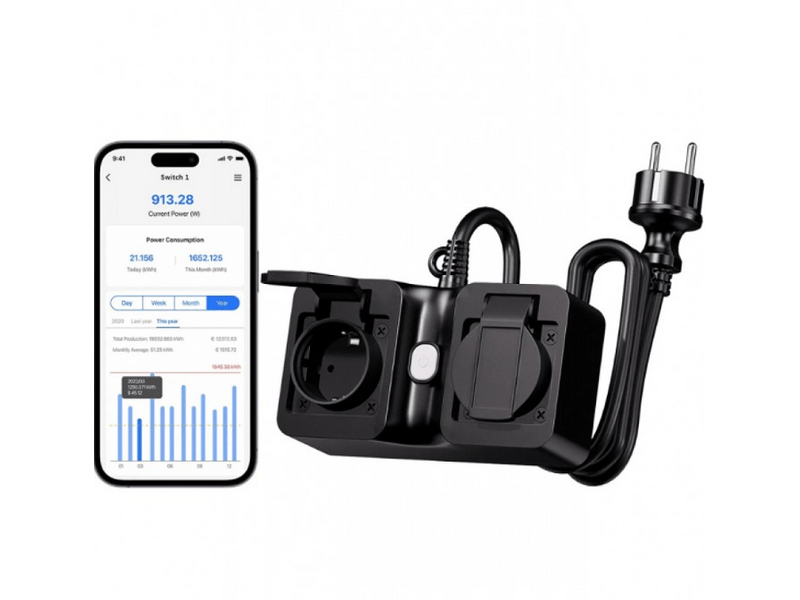 Meross dupla kültéri teljesítménymérős hosszabbító, 1,5m (MOP320MA-EU)