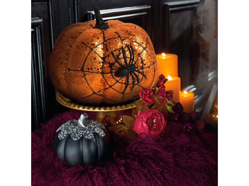 Family 58179A Halloween-i tök dekoráció pókhálóval, narancssárga