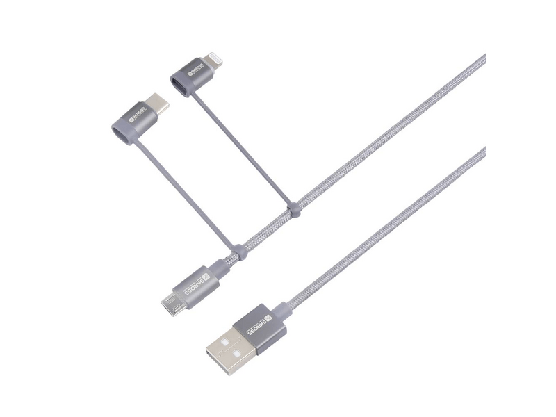 Skross Steel Line 3in1 (Micro/Type-C/Lightning) USB kábel, 1,2 m