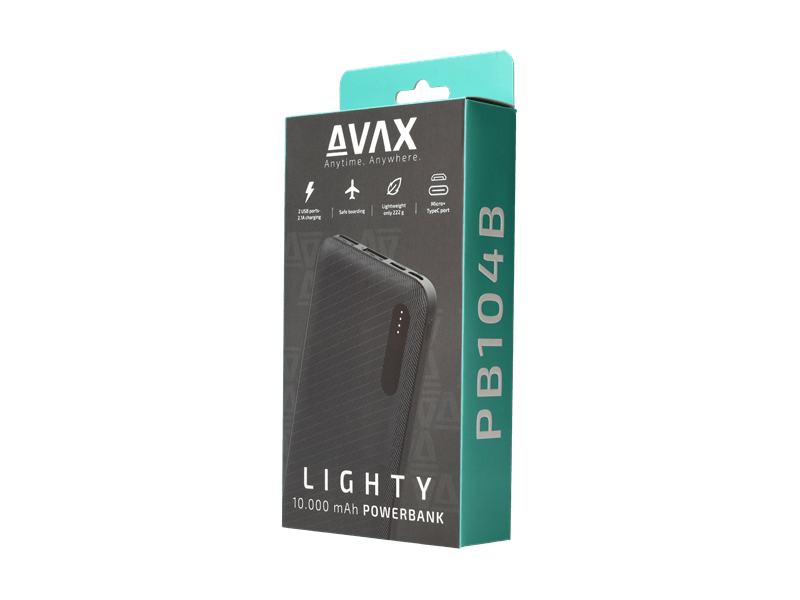 Avax PB104B Lighty 10.000mAh Powerbank, fekete
