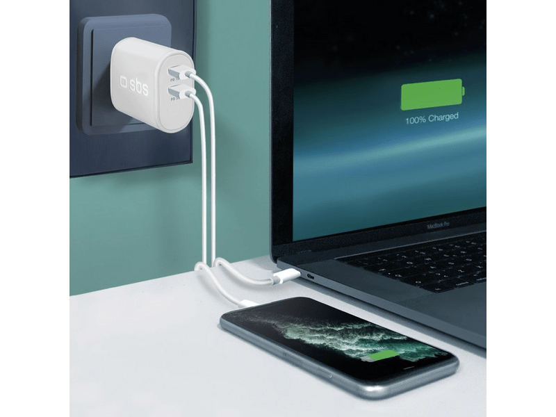 SBS 35W Power Delivery 2x USB-C Hálózati töltő, fehér (TETR2CPD35W)
