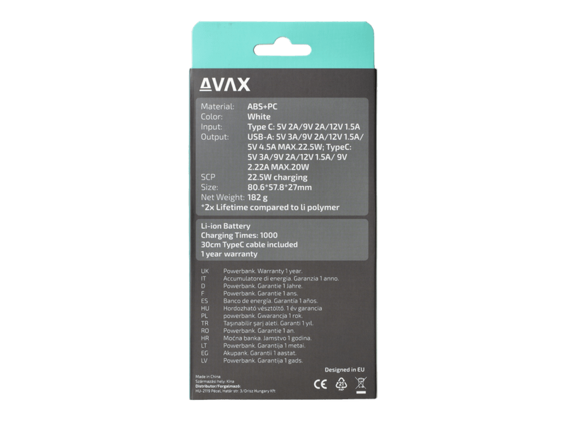 Avax PB105W USB-C 10.000 mAh Mini Powerbank