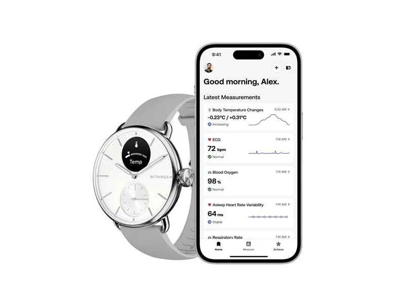 Withings ScanWatch 2 Okosóra, 38 mm, rozsdamentes acél tok, fehér