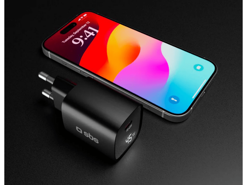 SBS GaN 45W LCD hálózati töltő, fekete (TETRGANLCD1C45K)