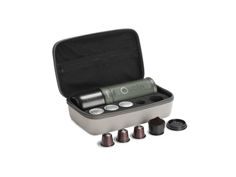 Outin Nano Akkus presszókávéfőző utazó szett, erdőzöld