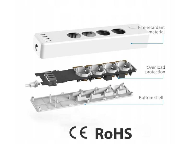Meross MSS425FHKEU Okos WiFi elosztó (4xAC, 4x USB)
