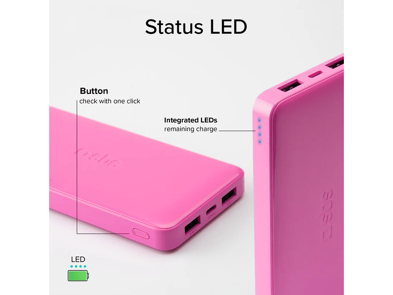 SBS PowerBank 10000mAh, 2USB-A/C pink