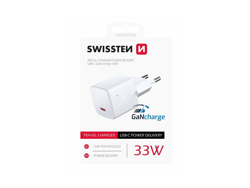 Swissten GaN mini hálózati töltőadapter, PD, 33W (22055100)