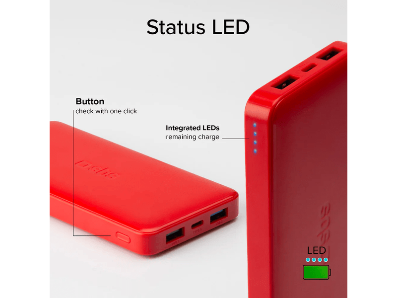 SBS PowerBank 10000mAh, 2USB-A/C piros