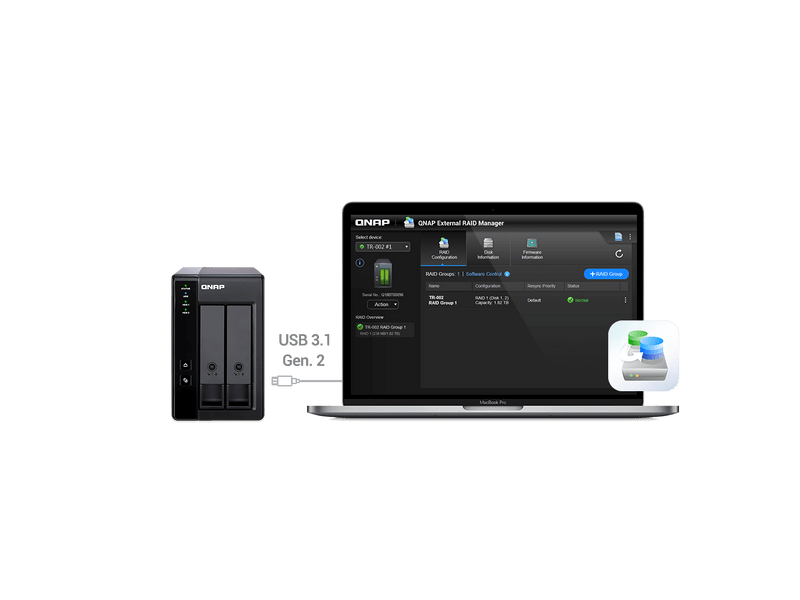 QNAP TR-002 NAS 2 fiókos RAID bővítőegység, NAS-hoz és PC-hez