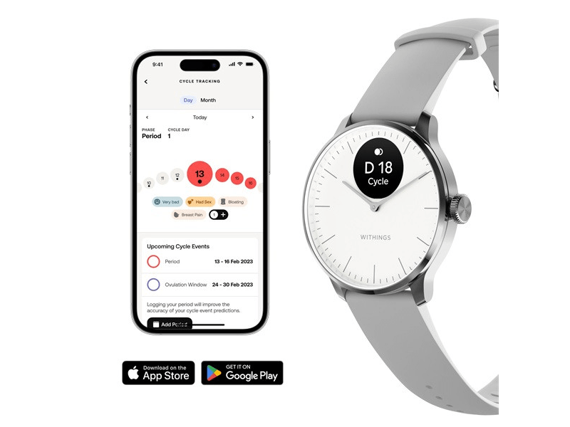 Withings ScanWatch Light Okosóra, 37mm, ezüst tok, szürke szíj