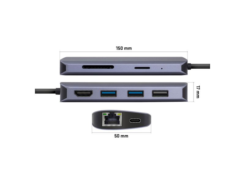 Yenkee YTC 081 8u1 Multiport HUB, USB-C