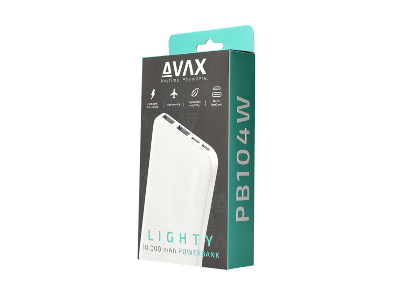 Avax PB104W Lighty 10.000mAh Powerbank, fehér