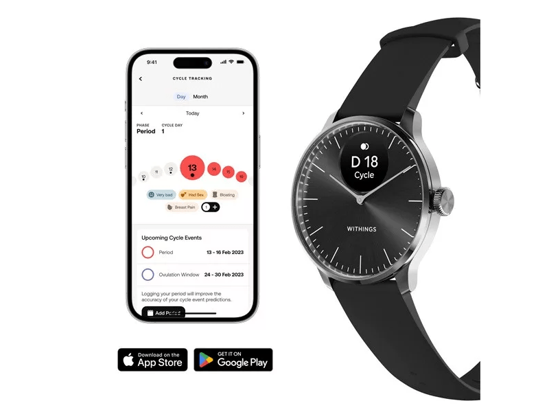 Withings ScanWatch Light Okosóra, 37mm, ezüstszínű tok, fekete szíj