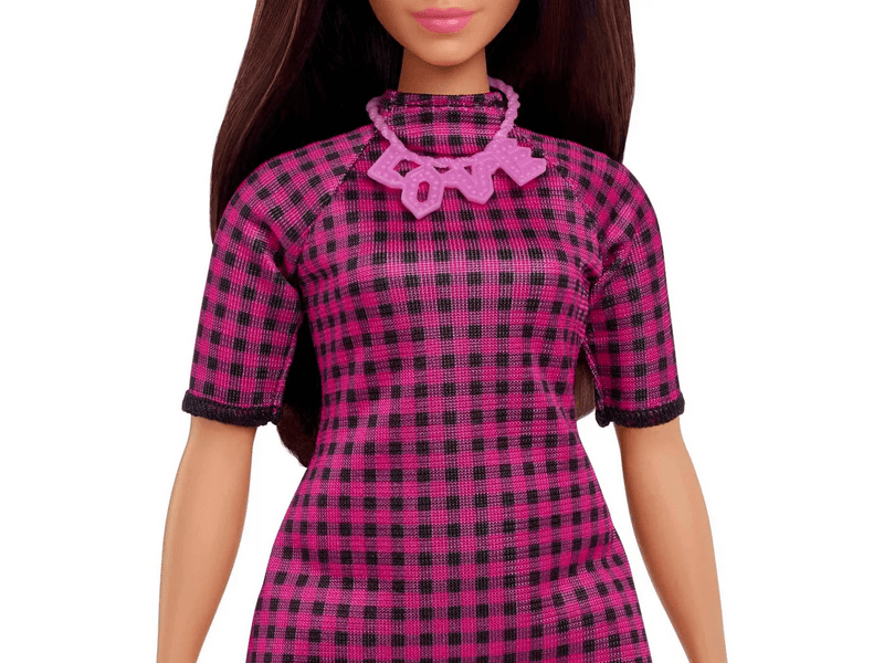 Barbie Fashionistas: Baba Kockás lila-fekete ruhában (HBV20)